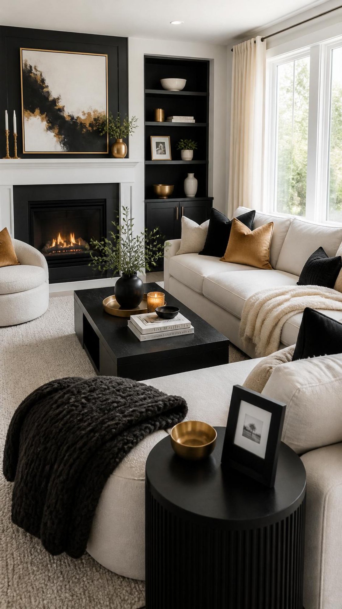 A bright, modern living room with overstuffed furniture