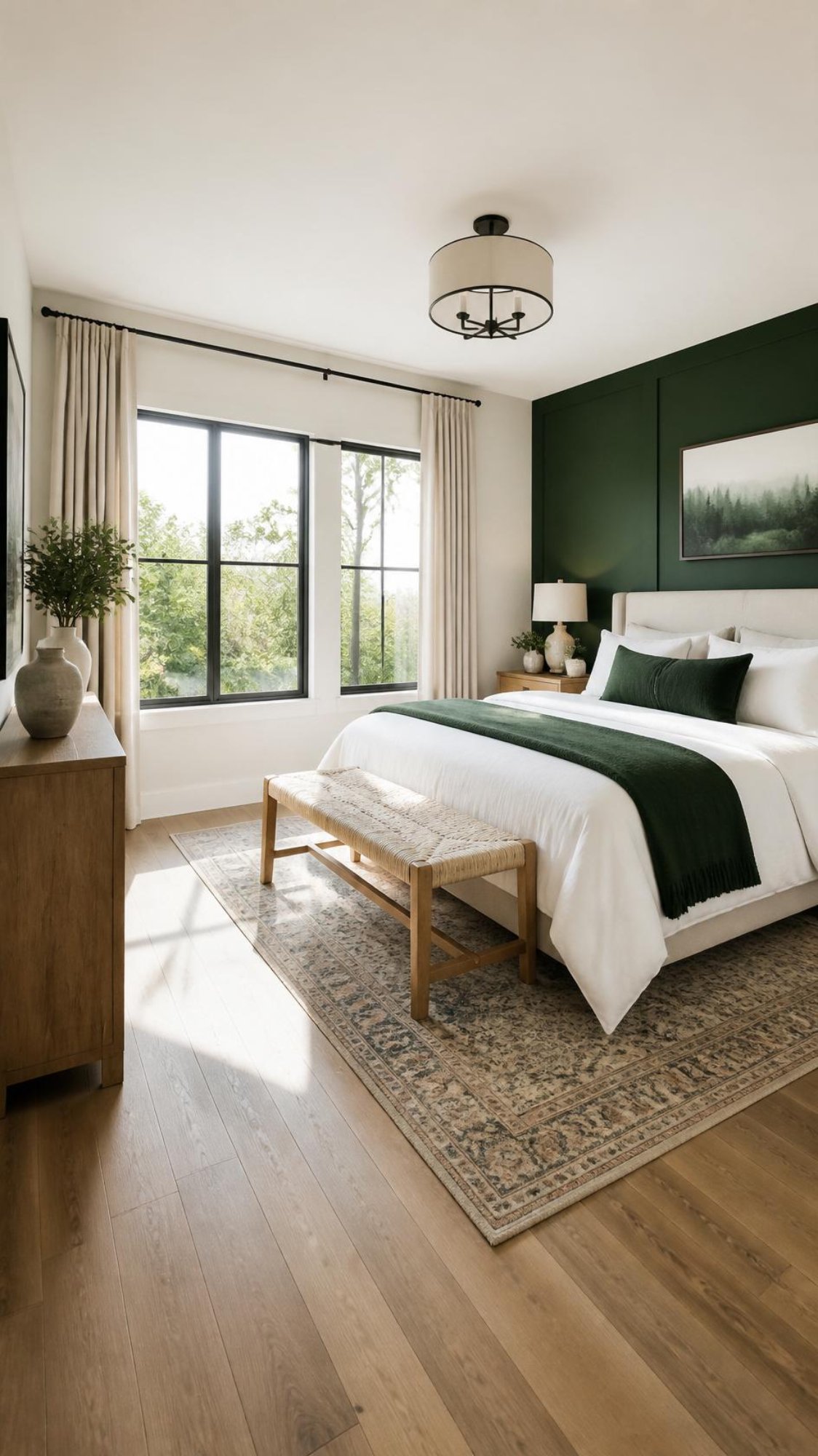 A bright, spacious bedroom with engineered hardwood flooring