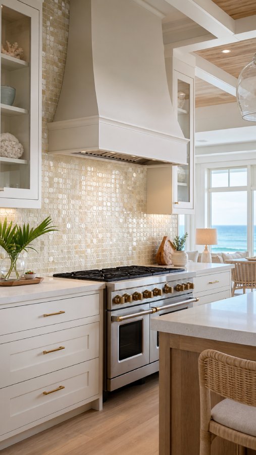 Decorative glass tile in kitchen
