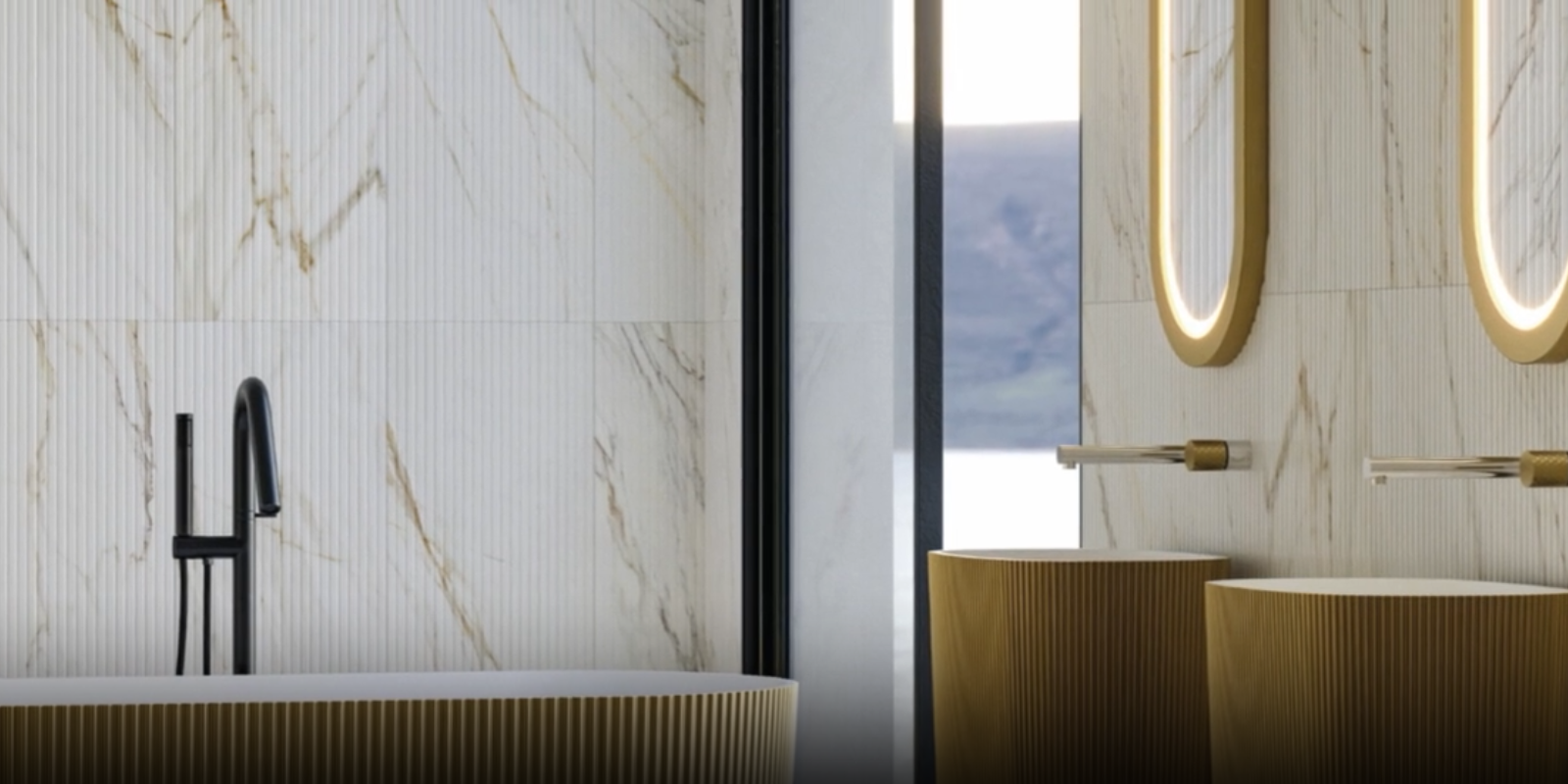 Tile wall in modern bright interior